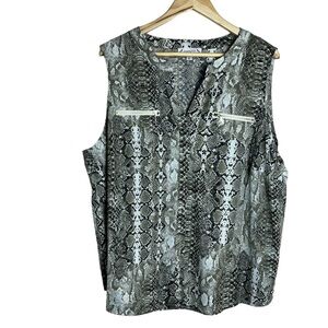 Nanette Lepore Sleeveless Snake Print V-neck Knit Blouse Size 2X